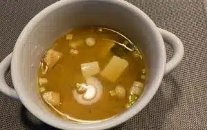 Homemade miso soup in white bowl